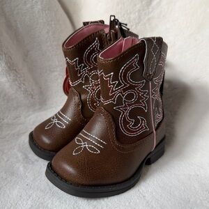 Brown Western Boots with Pink Accents Girl’s Toddler size 3